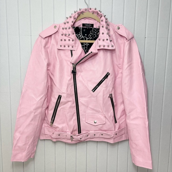 Dolls Kill Jackets & Blazers - Dolls Kill X Hello Kitty Faux Leather Moto Jacket Spikes Full Lined Size L